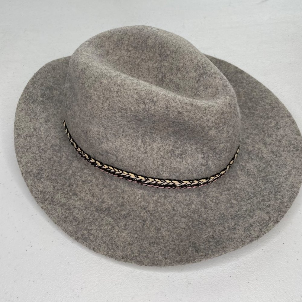 Anthropologie Gray Felt Fedora with Braided Trim